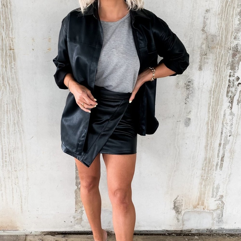 Asymmetrical Faux Leather Mini Skirt - Size Small